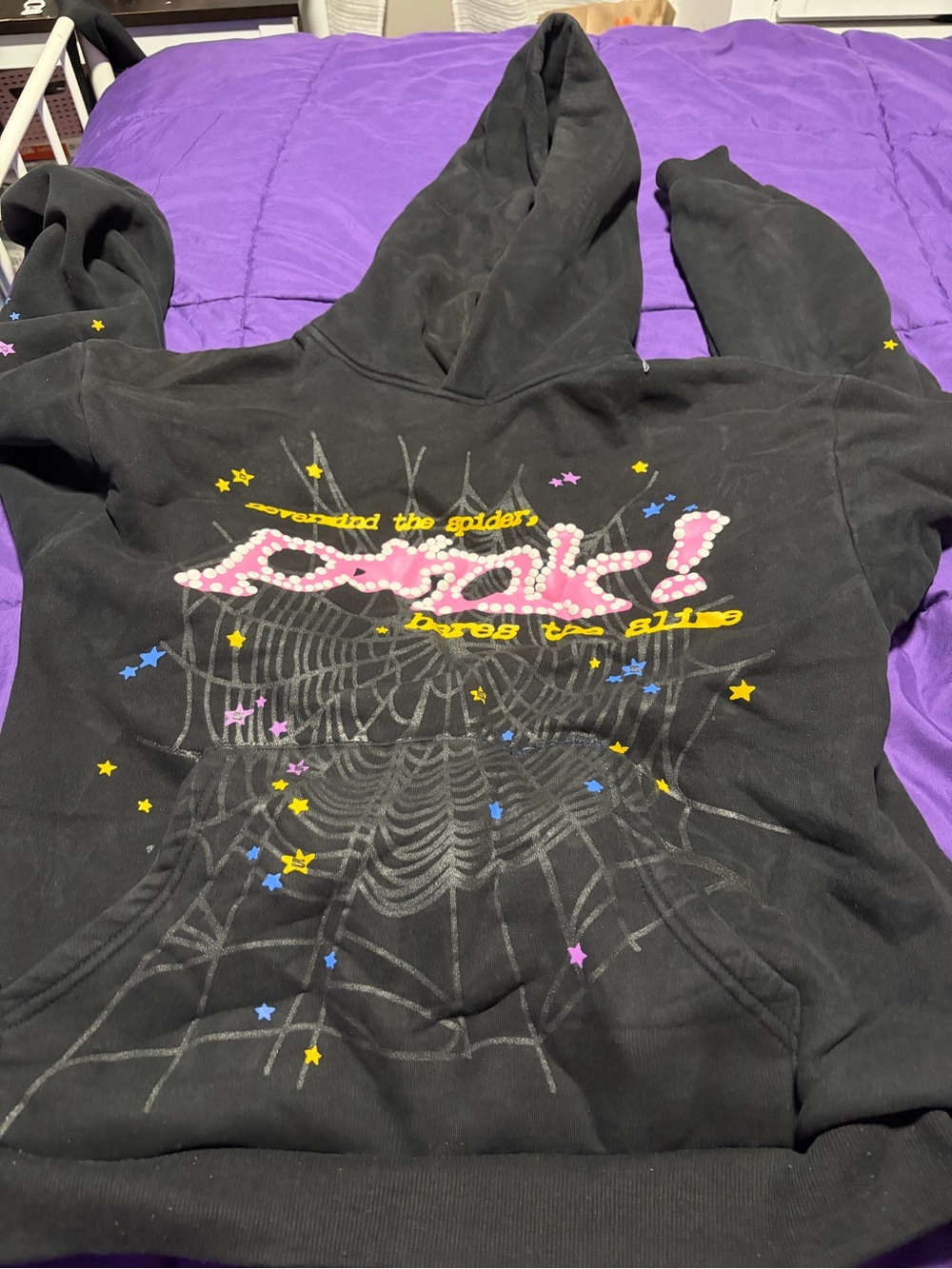 Black Hoodie with Pink Interior Logo Print